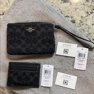 Coach corner zip wristlet and slim ID card case in signature denim